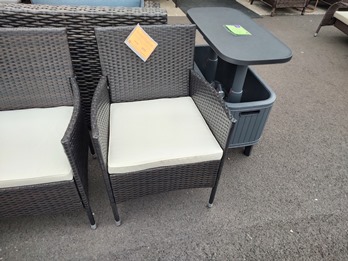 Outdoor Harris Dark Brown PVC Wicker Chair with White Seat Cushion
