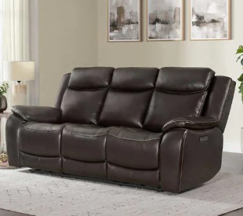 Jason Furniture Harvey Dark Brown Leather Dual Power Reclining Sofa