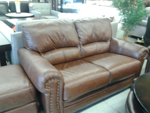 HTL Manchester Brown Leather Loveseat with Nailhead Trim