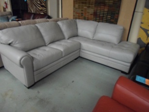 HTL Light Silver Italian Leather Sectional with Chaise