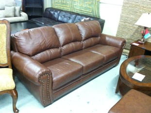 HTL Manchester Brown Leather Sofa with Nailhead Trim