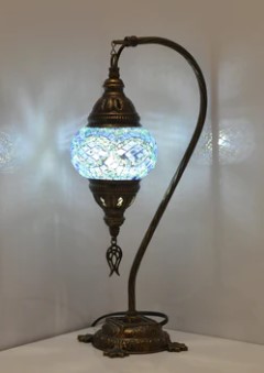 Import Corner Turkish Antique Bronze Table Lamp with 3-Inch Hanging Mosaic Glass Shade