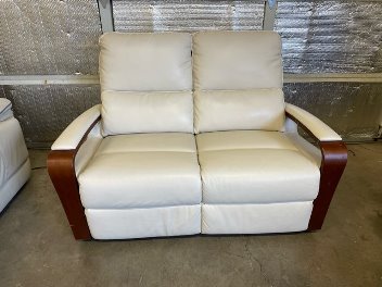 Jason Furniture Hutchings Ivory Leather Power Reclining Loveseat with Power Adjustable Headrests & USB