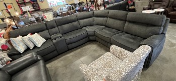 Manwah Charcoal Fabric 6-Piece Fabric Power Reclining Sectional with Power Headrests