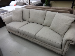 Jonathan Louis Scarlette Light Beige Tweed Sofa with Nailhead Trim