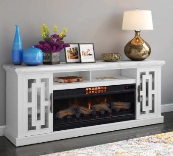 Twin Star Kerrigan White 74-Inch TV Console with Fireplace (blemish)