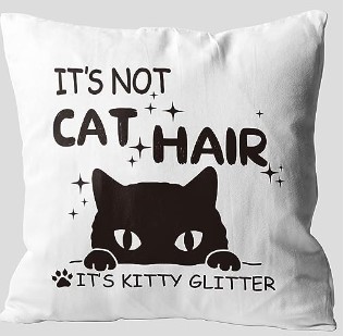 KITTY GLITTER/LOVES CATS Reversible Fabric Throw Pillow