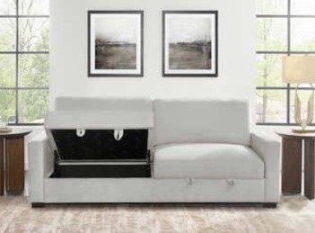 Thomasville Lambert Light Silver Fabric Sofa with Storage