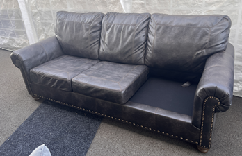 Charcoal Leather Sofa with Nailhead Trim (missing 1 cushion)