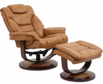 Manwah Faringdon Cognac Leather Swivel Recliner with Ottoman