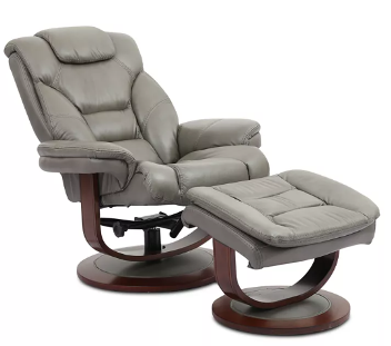 Manwah Faringdon Grey Leather Swivel Recliner with Ottoman (blemish)