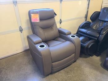 Manwah Grey Leather Power Recliner with Power Headrest