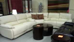 ManWah White Leather Sectional with 4 Power Recliners