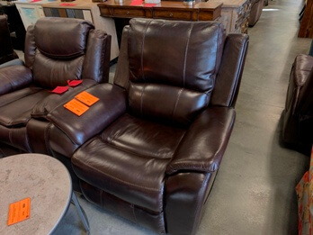 Manwah Walnut Leather Power Recliner with Adjustable Headrest