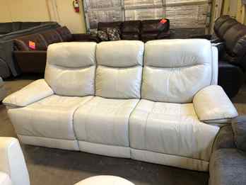 Jason Furniture Messina Ivory Leather Power Reclining Sofa with Power Adjustable Headrests & USB