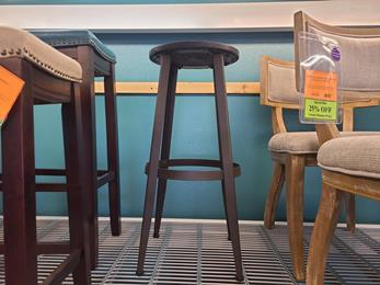 Round Metal 30-Inch Backless Barstool with Hardwood Seat