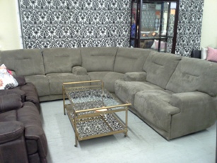 Chateau Dax Light Brown Plush Tweed Sectional with 4 Power Recliners