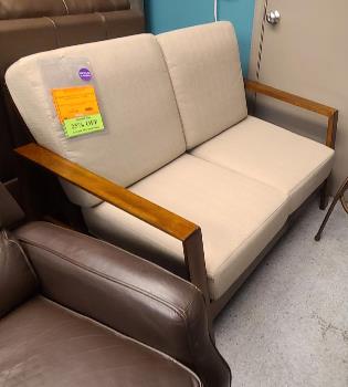 Columbus Mid-Century Ivory Loveseat with Hardwood Frame