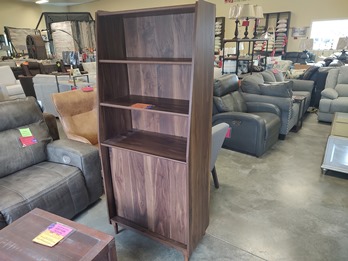 Mid-Century Modern Walnut Finish Bookcase with Cupboard