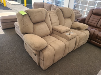 Plush Mocha Brown Reclining Console Loveseat (blemish)