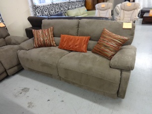 ManWah Light Brown Microsuede Power Reclining Sofa with Waterfall Back Cushions