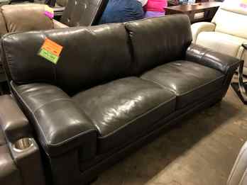 Simon Li Myers Charcoal Leather Sofa with Contrast Piping