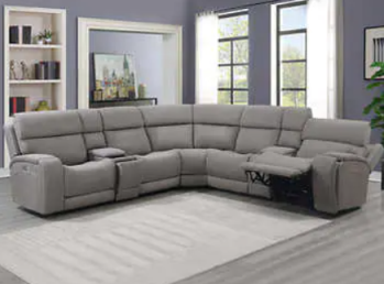 HHC Newberry Light Grey Microsuede Power Reclining Sectional with Power Headrests & Power Lumbar