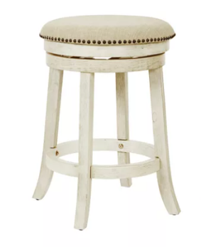 OSP Antique White 24-Inch Backless Swivel Barstool with Nailhead Trim