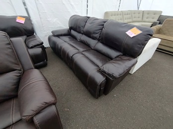 Manwah Dark Brown Leather Power Reclining Sofa (blemished)