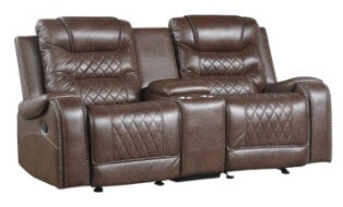 Homelegance Putnam Brown Microsuede Gliding/Reclining Console Loveseat with USB