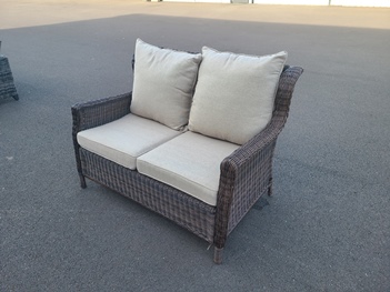 Outdoor Dark Brown PVC Wicker Loveseat with Light Beige Cushions