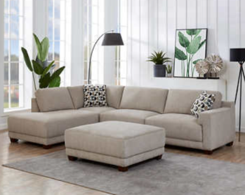 Synergy Raylin 2-Piece Beige Fabric Sectional with Left-Hand Chaise & Ottoman