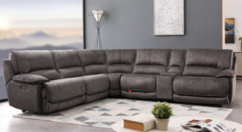 Manwah Redding Greyish Green Fabric 6-Piece Power Reclining Sectional with Power Headrests