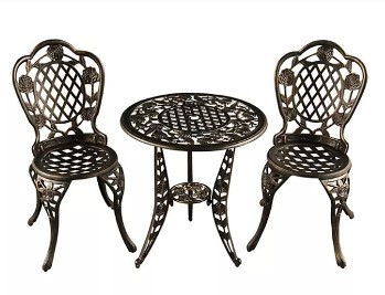 Outdoor Rose Wrought Iron 3-Piece Bistro Set