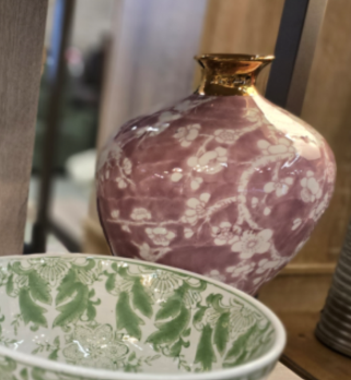 Three Hands Rose Oriental Vase with Small Gold Top