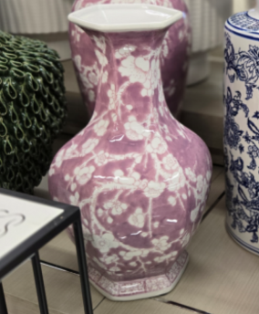 Three Hands Rose & White Large Sculpted Oriental Vase