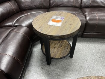 Modus Canyon Distressed Hardwood Round End Table with Metal Base