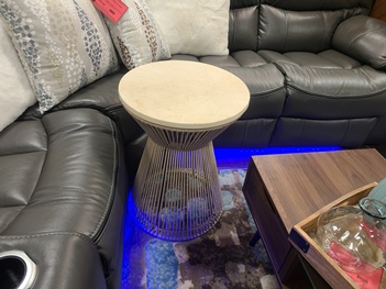 Biscayne Round End Table with Ivory Marble Top