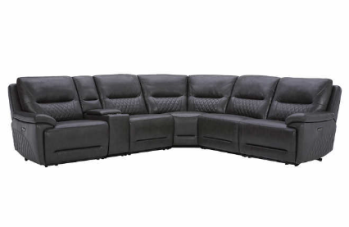 Jason Furniture Ryerson Charcoal Leather Power Reclining Sectional with Power Headrests