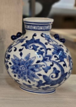 Three Hands White & Blue Medium Sculpted Oriental Vase