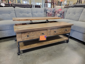 Revival Spanish Black Metal & Distressed Hardwood Lift-Top Coffee Table
