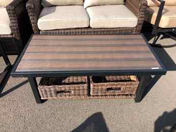 Outdoor Black Metal & Wood-Look Storage Coffee Table