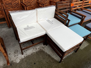 Stanley Ranger Outdoor Dark Brown Hardwood Modular Loveseat with Chaise & Ivory Cushions