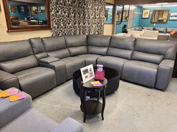 Jason Furniture Sweeney Grey Microsuede 6-Piece Power Reclining Sectional with Power Headrests