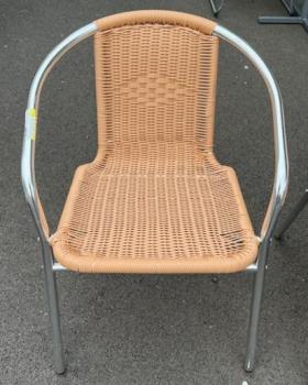 Tan Resin Wicker Outdoor Chair with Silver Metal Frame
