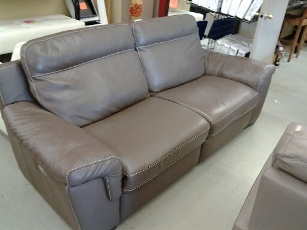 Natuzzi Taupe Italian Leather Power Reclining Sofa