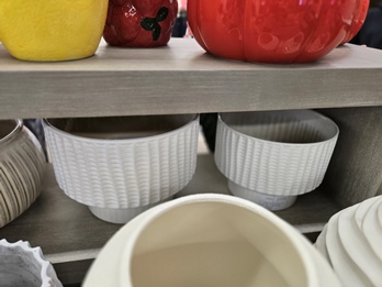 Three Hands Textured White Round Planter