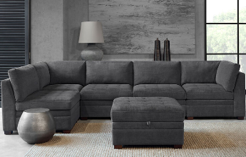 Thomasville Tisdale Charcoal Fabric 5-Piece Sectional with Storage Ottoman & Tufted Accents (blemish)