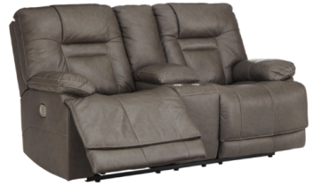 Ashley Wilson Charcoal Leather Triple Power Reclining Console Loveseat