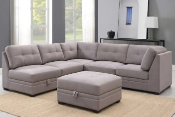 Ontai Vaughnn Grey Fabric 5-Piece Storage Sectional with Storage Ottoman & Tufted Accents